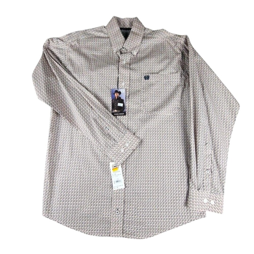 Cinch Shirt Mens XS Pink Geometric Long Sleeve Button Up Cotton Western Casual